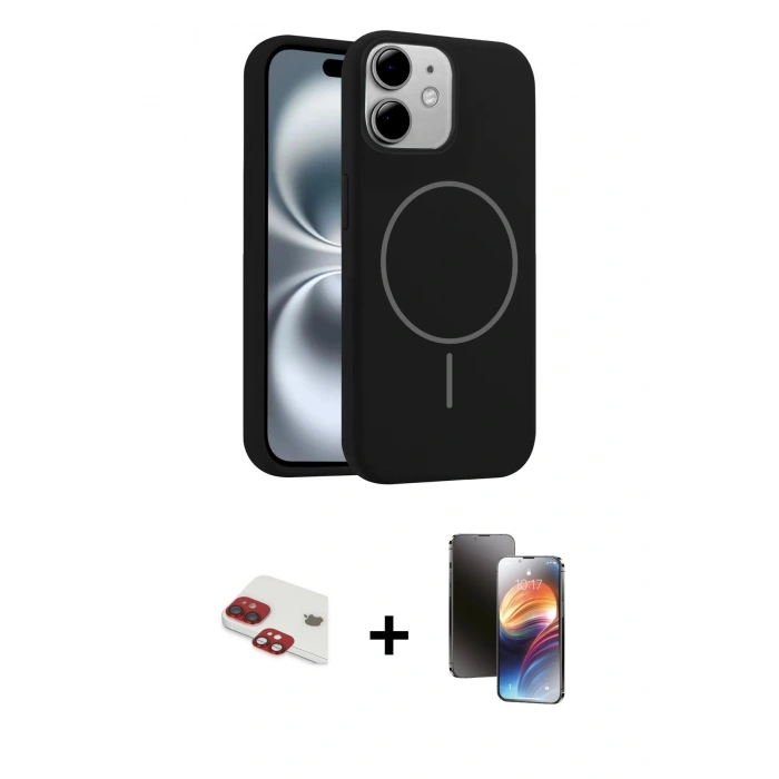 MARSİLYAN™- iPhone 11 Kılıf Yankı Form Serisi - Siyah 3D Antistatik Mat Seramik Nano Ekran Koruyucu + Pers Alüminyum Kamera Lens - KI
