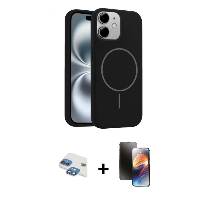 MARSİLYAN™- iPhone 11 Kılıf Yankı Form Serisi - Siyah 3D Antistatik Mat Seramik Nano Ekran Koruyucu + Pers Alüminyum Kamera Lens - GI