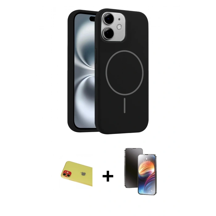 MARSİLYAN™- iPhone 11 Kılıf Yankı Form Serisi - Siyah 3D Antistatik Mat Seramik Nano Ekran Koruyucu + Rainbow Kamera Lens Koruma Cam - KI