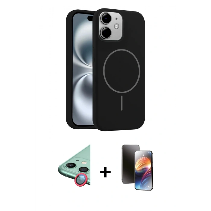 MARSİLYAN™- iPhone 11 Kılıf Yankı Form Serisi - Siyah 3D Antistatik Mat Seramik Nano Ekran Koruyucu + Raze Metal Kamera Lens - KI