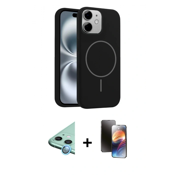 MARSİLYAN™- iPhone 11 Kılıf Yankı Form Serisi - Siyah 3D Antistatik Mat Seramik Nano Ekran Koruyucu + Raze Metal Kamera Lens - MI