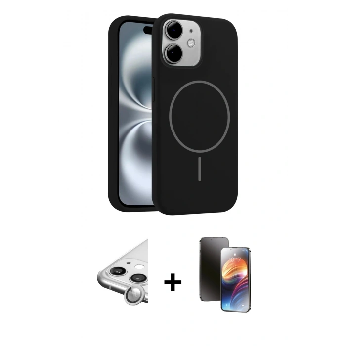 MARSİLYAN™- iPhone 11 Kılıf Yankı Form Serisi - Siyah 3D Antistatik Mat Seramik Nano Ekran Koruyucu + Raze Metal Kamera Lens - GS