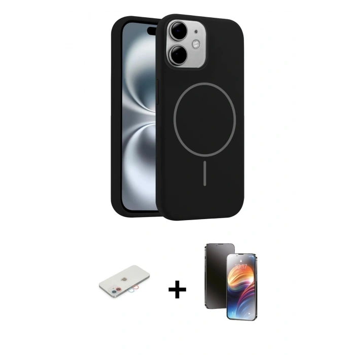 MARSİLYAN™- iPhone 11 Kılıf Yankı Form Serisi - Siyah 3D Antistatik Mat Seramik Nano Ekran Koruyucu + Renkli Kamera Lens Koruma Cam - PE