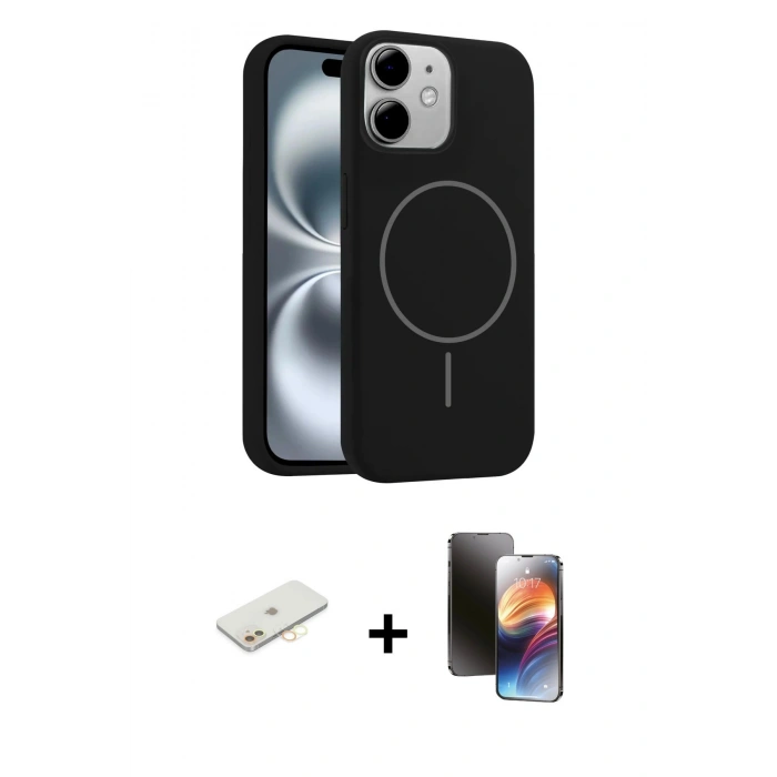 MARSİLYAN™- iPhone 11 Kılıf Yankı Form Serisi - Siyah 3D Antistatik Mat Seramik Nano Ekran Koruyucu + Renkli Kamera Lens Koruma Cam - SI