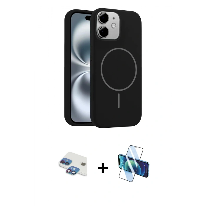 MARSİLYAN™- iPhone 11 Kılıf Yankı Form Serisi - Siyah 3D Antistatik Seramik Nano Ekran Koruyucu + Pers Alüminyum Kamera Lens - GI