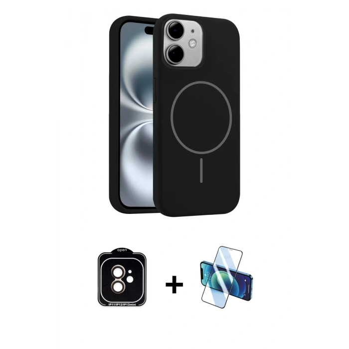 MARSİLYAN™- iPhone 11 Kılıf Yankı Form Serisi - Siyah 3D Antistatik Seramik Nano Ekran Koruyucu + PVD Metal Kamera Lens - TU