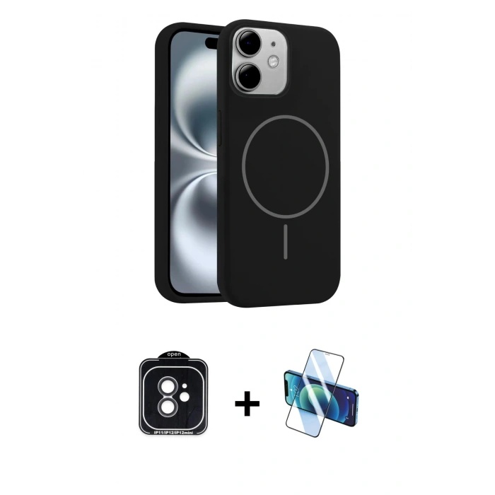 MARSİLYAN™- iPhone 11 Kılıf Yankı Form Serisi - Siyah 3D Antistatik Seramik Nano Ekran Koruyucu + PVD Metal Kamera Lens - SH