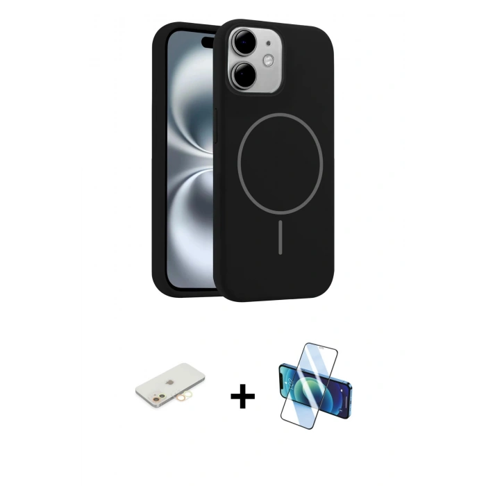 MARSİLYAN™- iPhone 11 Kılıf Yankı Form Serisi - Siyah 3D Antistatik Seramik Nano Ekran Koruyucu + Renkli Kamera Lens Koruma Cam - SI