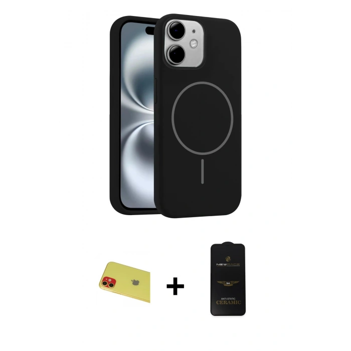 MARSİLYAN™- iPhone 11 Kılıf Yankı Form Serisi - Siyah 6D Antistatik Mat Seramik Hayalet Nano Ekran Koruyucu + Rainbow Kamera Lens Koruma Cam - KI