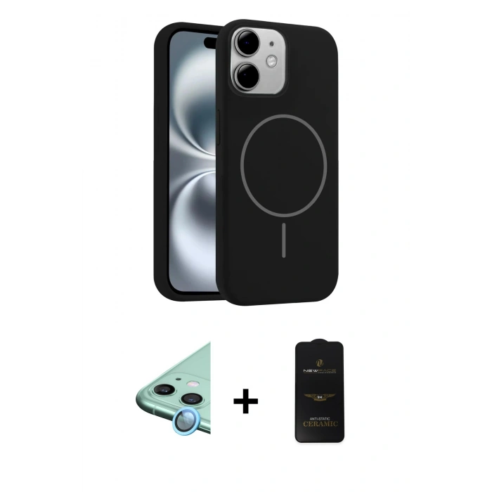 MARSİLYAN™- iPhone 11 Kılıf Yankı Form Serisi - Siyah 6D Antistatik Mat Seramik Hayalet Nano Ekran Koruyucu + Raze Metal Kamera Lens - MI