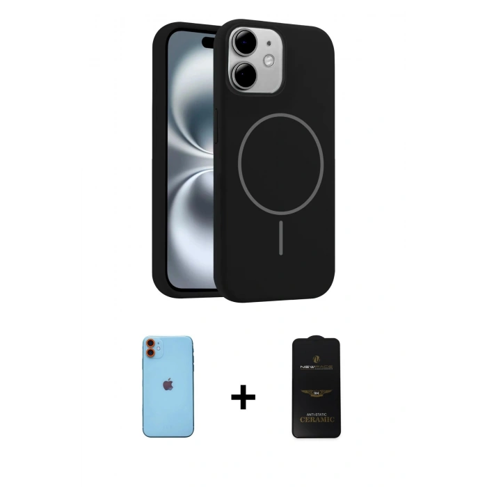 MARSİLYAN™- iPhone 11 Kılıf Yankı Form Serisi - Siyah 6D Antistatik Mat Seramik Hayalet Nano Ekran Koruyucu + Neon Fosforlu Kamera Lens - TU
