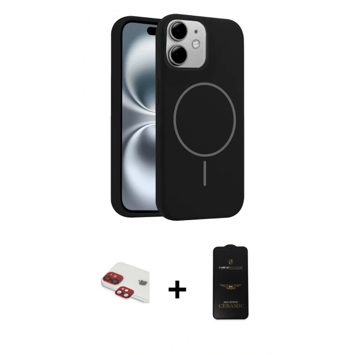 MARSİLYAN™- iPhone 11 Kılıf Yankı Form Serisi - Siyah 6D Antistatik Mat Seramik Hayalet Nano Ekran Koruyucu + Pers Alüminyum Kamera Lens - KI