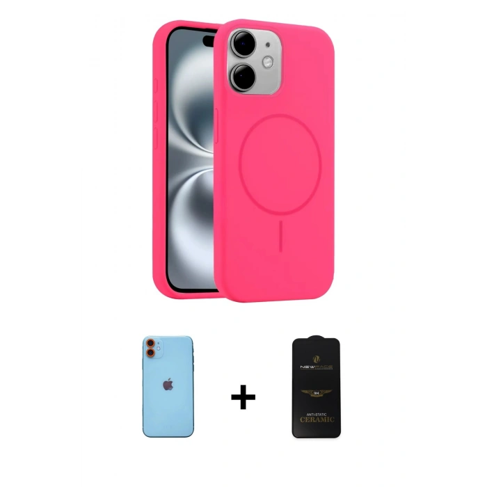 MARSİLYAN™- iPhone 11 Kılıf Yankı Form Serisi - Siyah 6D Antistatik Mat Seramik Hayalet Nano Ekran Koruyucu + Neon Fosforlu Kamera Lens - TU