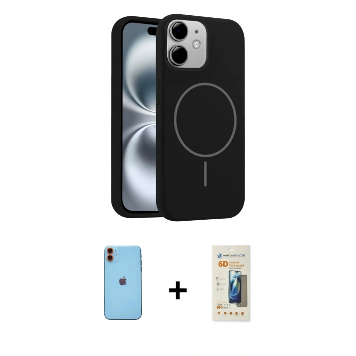 MARSİLYAN™- iPhone 11 Kılıf Yankı Form Serisi - Siyah 6D Mat Seramik Hayalet Nano Ekran Koruyucu + Neon Fosforlu Kamera Lens - TU