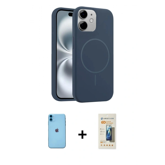 MARSİLYAN™- iPhone 11 Kılıf Yankı Form Serisi - Siyah 6D Mat Seramik Hayalet Nano Ekran Koruyucu + Neon Fosforlu Kamera Lens - MI