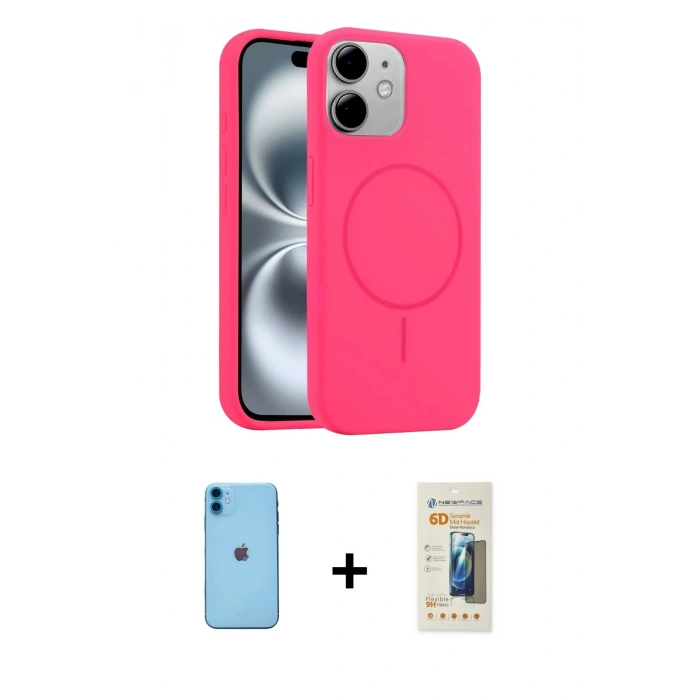 MARSİLYAN™- iPhone 11 Kılıf Yankı Form Serisi - Siyah 6D Mat Seramik Hayalet Nano Ekran Koruyucu + Neon Fosforlu Kamera Lens - MI