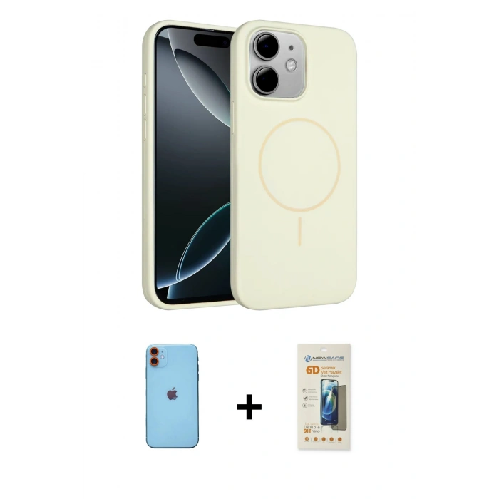 MARSİLYAN™- iPhone 11 Kılıf Yankı Form Serisi - Siyah 6D Mat Seramik Hayalet Nano Ekran Koruyucu + Neon Fosforlu Kamera Lens - TU