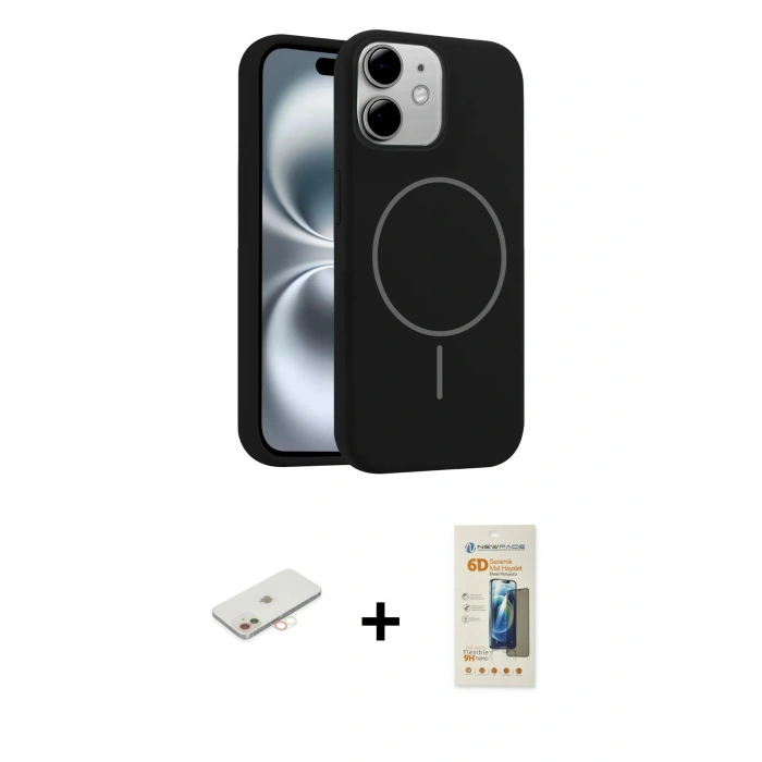 MARSİLYAN™- iPhone 11 Kılıf Yankı Form Serisi - Siyah 6D Mat Seramik Hayalet Nano Ekran Koruyucu + Renkli Kamera Lens Koruma Cam - YL