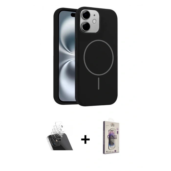 MARSİLYAN™- iPhone 11 Kılıf Yankı Form Serisi - Siyah Bilvis 3D Cam Ekran Koruyucu + Kamera Lens Koruma Cam - SF