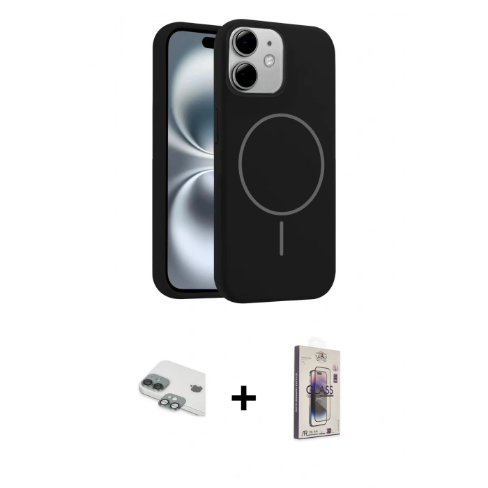 MARSİLYAN™- iPhone 11 Kılıf Yankı Form Serisi - Siyah Bilvis 3D Cam Ekran Koruyucu + Pers Alüminyum Kamera Lens - YL