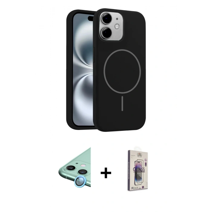 MARSİLYAN™- iPhone 11 Kılıf Yankı Form Serisi - Siyah Bilvis 3D Cam Ekran Koruyucu + Raze Metal Kamera Lens - MI