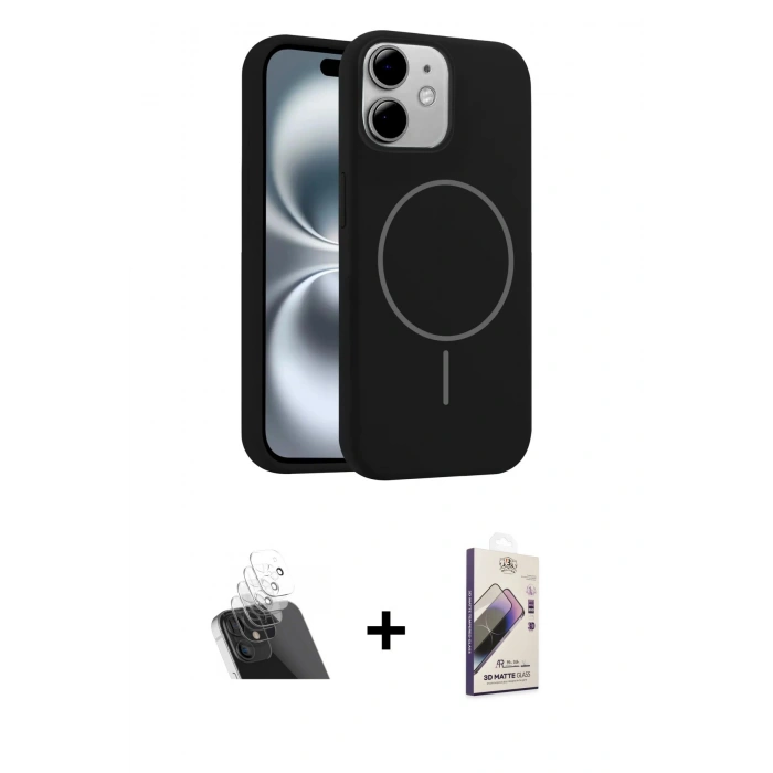 MARSİLYAN™- iPhone 11 Kılıf Yankı Form Serisi - Siyah Bilvis 3D Mat Cam Ekran Koruyucu + Kamera Lens Koruma Cam - SF