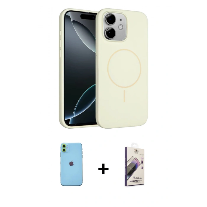 MARSİLYAN™- iPhone 11 Kılıf Yankı Form Serisi - Siyah Bilvis 3D Mat Cam Ekran Koruyucu + Neon Fosforlu Kamera Lens - YL