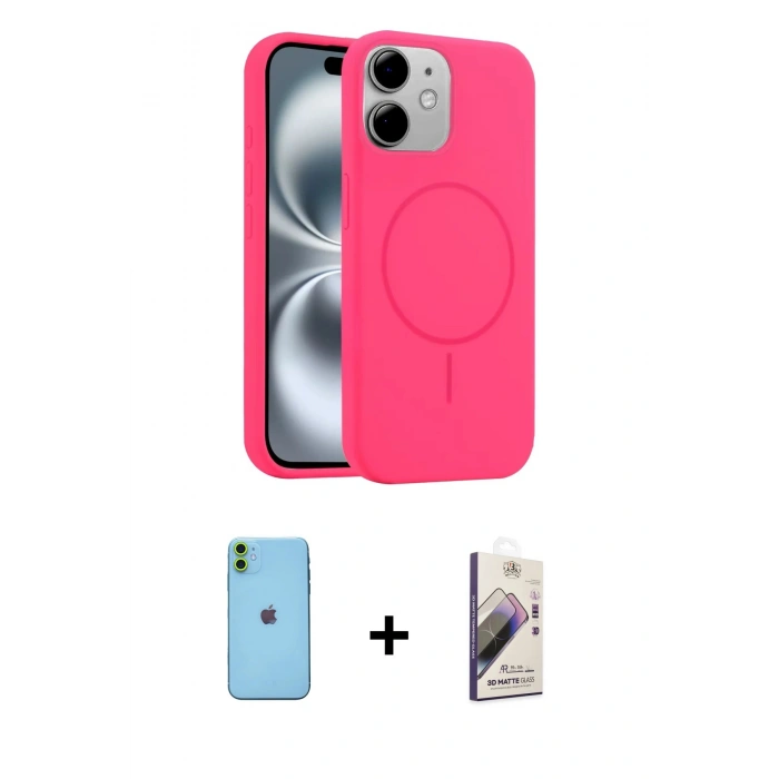 MARSİLYAN™- iPhone 11 Kılıf Yankı Form Serisi - Siyah Bilvis 3D Mat Cam Ekran Koruyucu + Neon Fosforlu Kamera Lens - YL