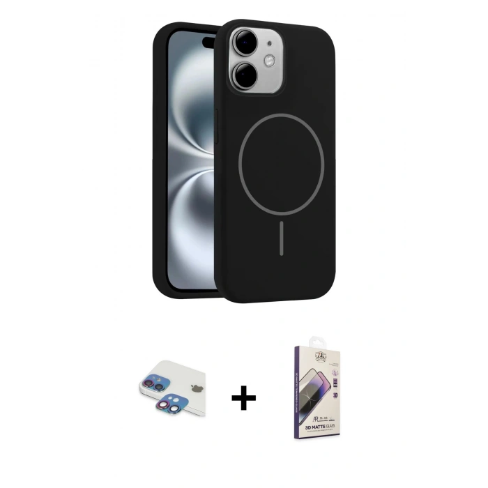 MARSİLYAN™- iPhone 11 Kılıf Yankı Form Serisi - Siyah Bilvis 3D Mat Cam Ekran Koruyucu + Pers Alüminyum Kamera Lens - GI