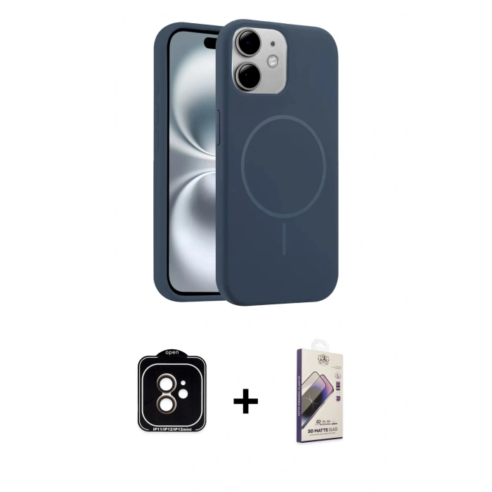 MARSİLYAN™- iPhone 11 Kılıf Yankı Form Serisi - Siyah Bilvis 3D Mat Cam Ekran Koruyucu + PVD Metal Kamera Lens - TU