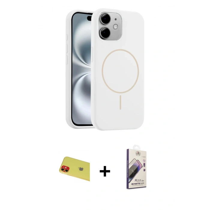 MARSİLYAN™- iPhone 11 Kılıf Yankı Form Serisi - Siyah Bilvis 3D Mat Cam Ekran Koruyucu + Rainbow Kamera Lens Koruma Cam - KI