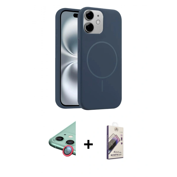 MARSİLYAN™- iPhone 11 Kılıf Yankı Form Serisi - Siyah Bilvis 3D Mat Cam Ekran Koruyucu + Raze Metal Kamera Lens - KI