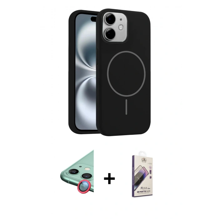 MARSİLYAN™- iPhone 11 Kılıf Yankı Form Serisi - Siyah Bilvis 3D Mat Cam Ekran Koruyucu + Raze Metal Kamera Lens - KI