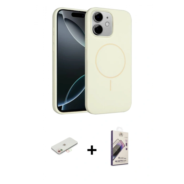 MARSİLYAN™- iPhone 11 Kılıf Yankı Form Serisi - Siyah Bilvis 3D Mat Cam Ekran Koruyucu + Renkli Kamera Lens Koruma Cam - YL