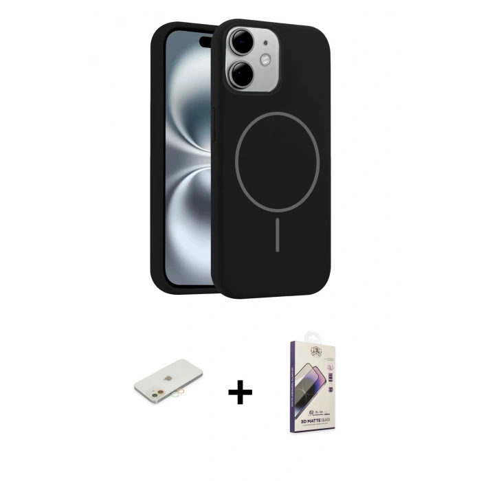 MARSİLYAN™- iPhone 11 Kılıf Yankı Form Serisi - Siyah Bilvis 3D Mat Cam Ekran Koruyucu + Renkli Kamera Lens Koruma Cam - TU