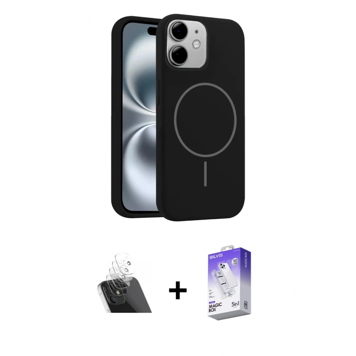 MARSİLYAN™- iPhone 11 Kılıf Yankı Form Serisi - Siyah Bilvis 5in1 3D Magic Cam Ekran Koruyucu + Kamera Lens Koruma Cam - SF