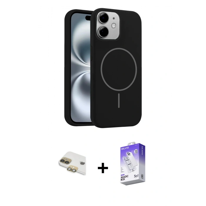 MARSİLYAN™- iPhone 11 Kılıf Yankı Form Serisi - Siyah Bilvis 5in1 3D Magic Cam Ekran Koruyucu + Pers Alüminyum Kamera Lens - GD
