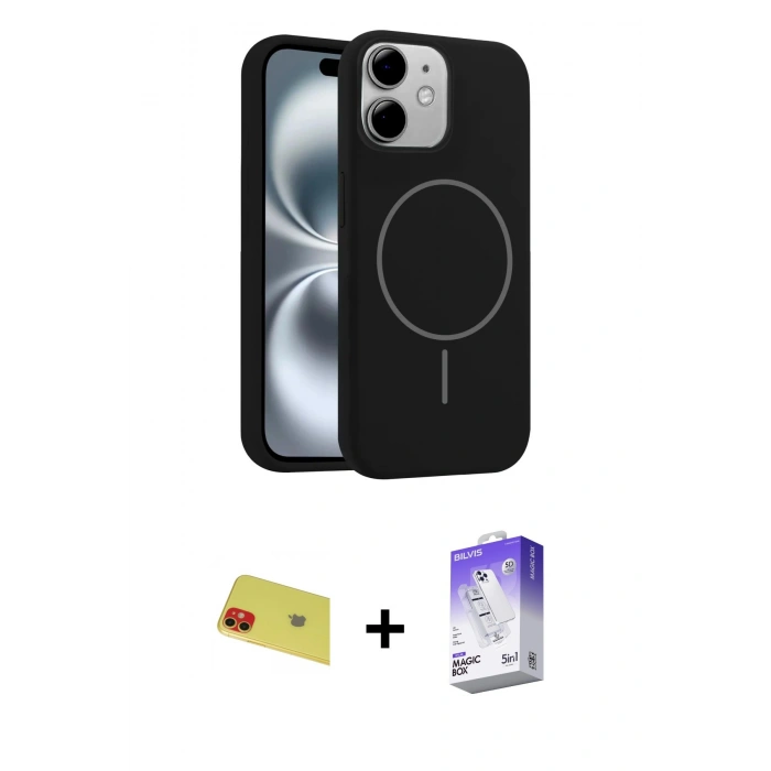 MARSİLYAN™- iPhone 11 Kılıf Yankı Form Serisi - Siyah Bilvis 5in1 3D Magic Cam Ekran Koruyucu + Rainbow Kamera Lens Koruma Cam - KI