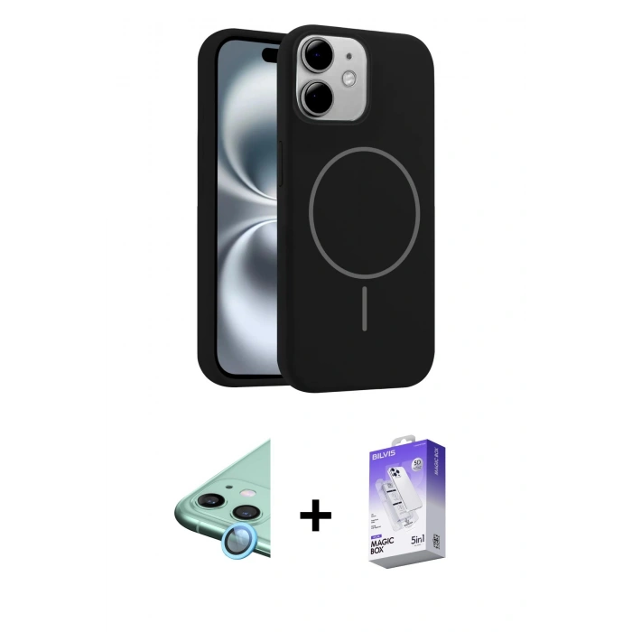MARSİLYAN™- iPhone 11 Kılıf Yankı Form Serisi - Siyah Bilvis 5in1 3D Magic Cam Ekran Koruyucu + Raze Metal Kamera Lens - MI