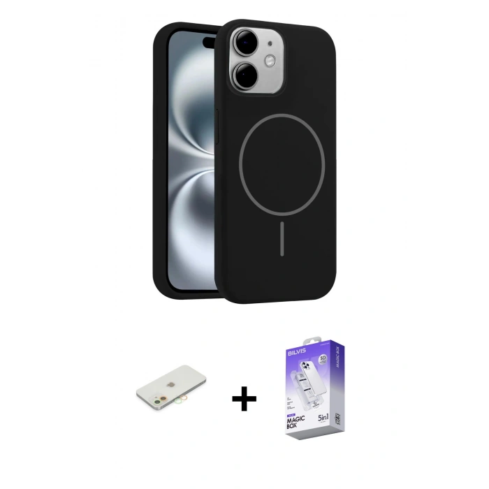 MARSİLYAN™- iPhone 11 Kılıf Yankı Form Serisi - Siyah Bilvis 5in1 3D Magic Cam Ekran Koruyucu + Renkli Kamera Lens Koruma Cam - TU