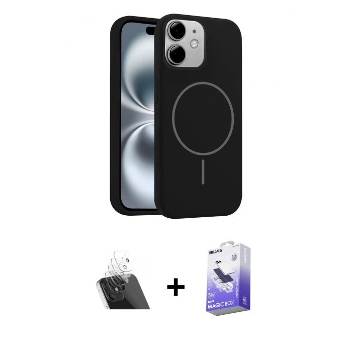 MARSİLYAN™- iPhone 11 Kılıf Yankı Form Serisi - Siyah Bilvis 5in1 5D Magic Hayalet Cam Ekran Koruyucu + Kamera Lens Koruma Cam - SF