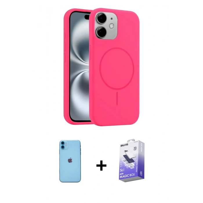 MARSİLYAN™- iPhone 11 Kılıf Yankı Form Serisi - Siyah Bilvis 5in1 5D Magic Hayalet Cam Ekran Koruyucu + Neon Fosforlu Kamera Lens - MI