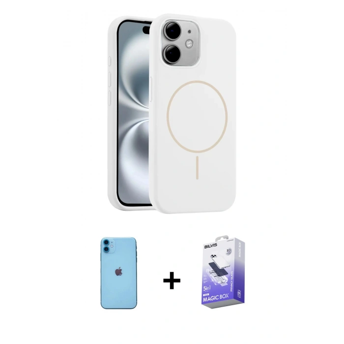 MARSİLYAN™- iPhone 11 Kılıf Yankı Form Serisi - Siyah Bilvis 5in1 5D Magic Hayalet Cam Ekran Koruyucu + Neon Fosforlu Kamera Lens - MI