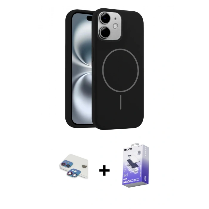 MARSİLYAN™- iPhone 11 Kılıf Yankı Form Serisi - Siyah Bilvis 5in1 5D Magic Hayalet Cam Ekran Koruyucu + Pers Alüminyum Kamera Lens - GI