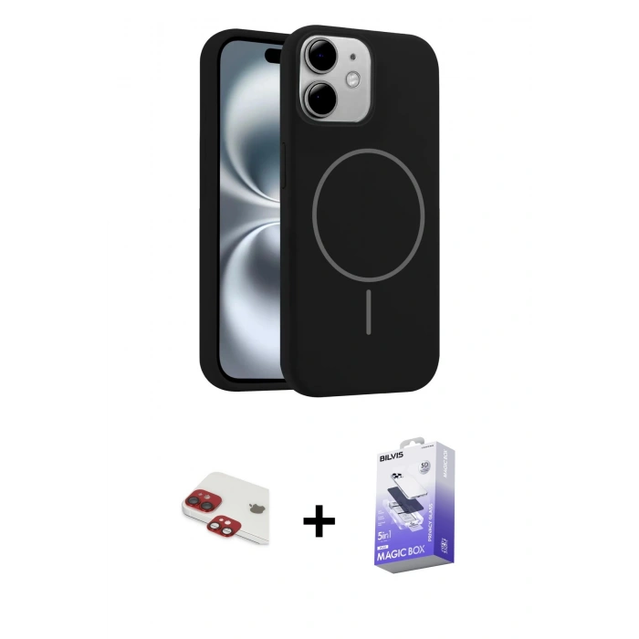MARSİLYAN™- iPhone 11 Kılıf Yankı Form Serisi - Siyah Bilvis 5in1 5D Magic Hayalet Cam Ekran Koruyucu + Pers Alüminyum Kamera Lens - KI