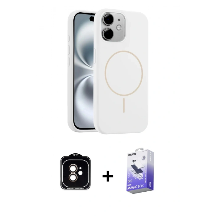 MARSİLYAN™- iPhone 11 Kılıf Yankı Form Serisi - Siyah Bilvis 5in1 5D Magic Hayalet Cam Ekran Koruyucu + PVD Metal Kamera Lens - TU
