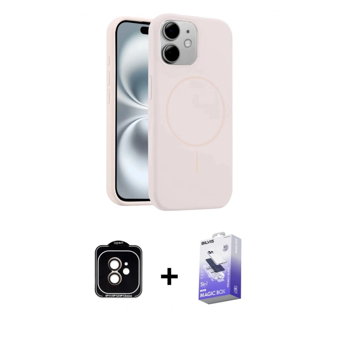 MARSİLYAN™- iPhone 11 Kılıf Yankı Form Serisi - Siyah Bilvis 5in1 5D Magic Hayalet Cam Ekran Koruyucu + PVD Metal Kamera Lens - TU