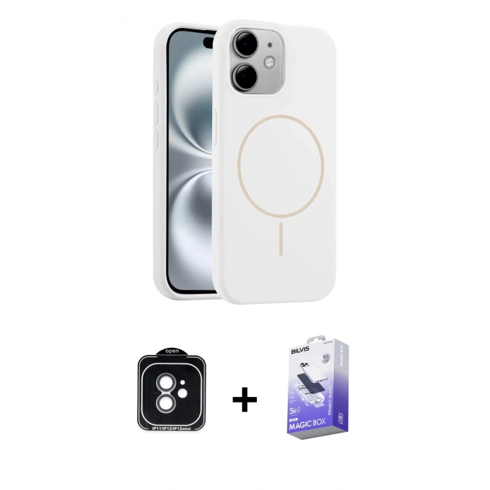 MARSİLYAN™- iPhone 11 Kılıf Yankı Form Serisi - Siyah Bilvis 5in1 5D Magic Hayalet Cam Ekran Koruyucu + PVD Metal Kamera Lens - YL