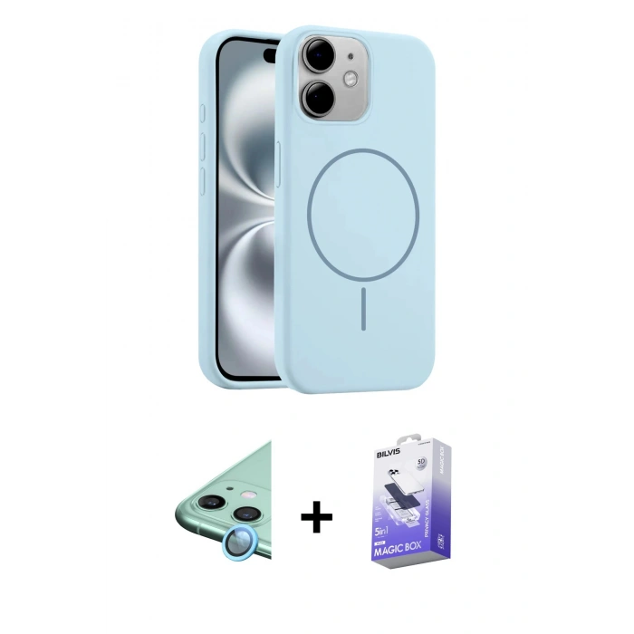 MARSİLYAN™- iPhone 11 Kılıf Yankı Form Serisi - Siyah Bilvis 5in1 5D Magic Hayalet Cam Ekran Koruyucu + Raze Metal Kamera Lens - MI
