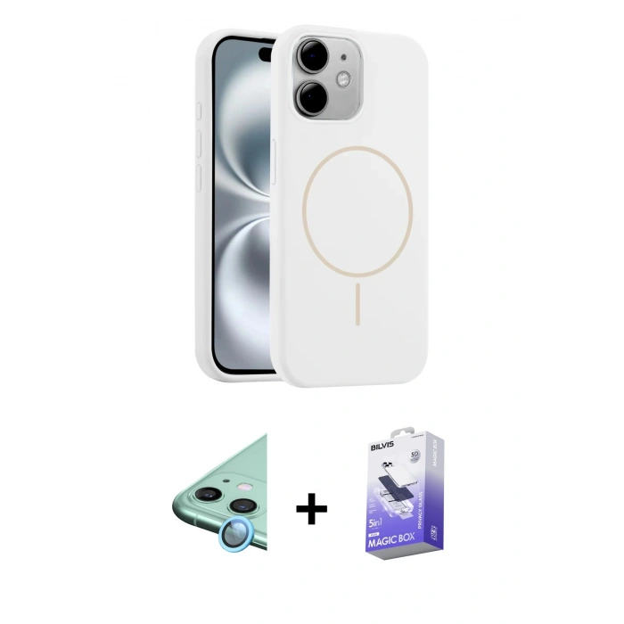 MARSİLYAN™- iPhone 11 Kılıf Yankı Form Serisi - Siyah Bilvis 5in1 5D Magic Hayalet Cam Ekran Koruyucu + Raze Metal Kamera Lens - MI